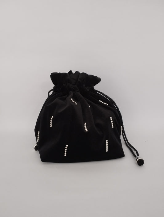 Pochette en velours avec base et strass effet pluie