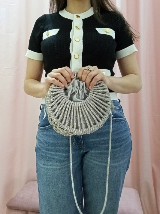 Borsa a cerchio realizzata con cordino tubolare strass cristal argento