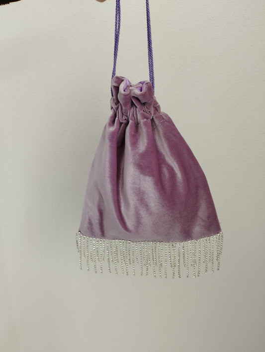 Pochette en velours avec franges en diamant