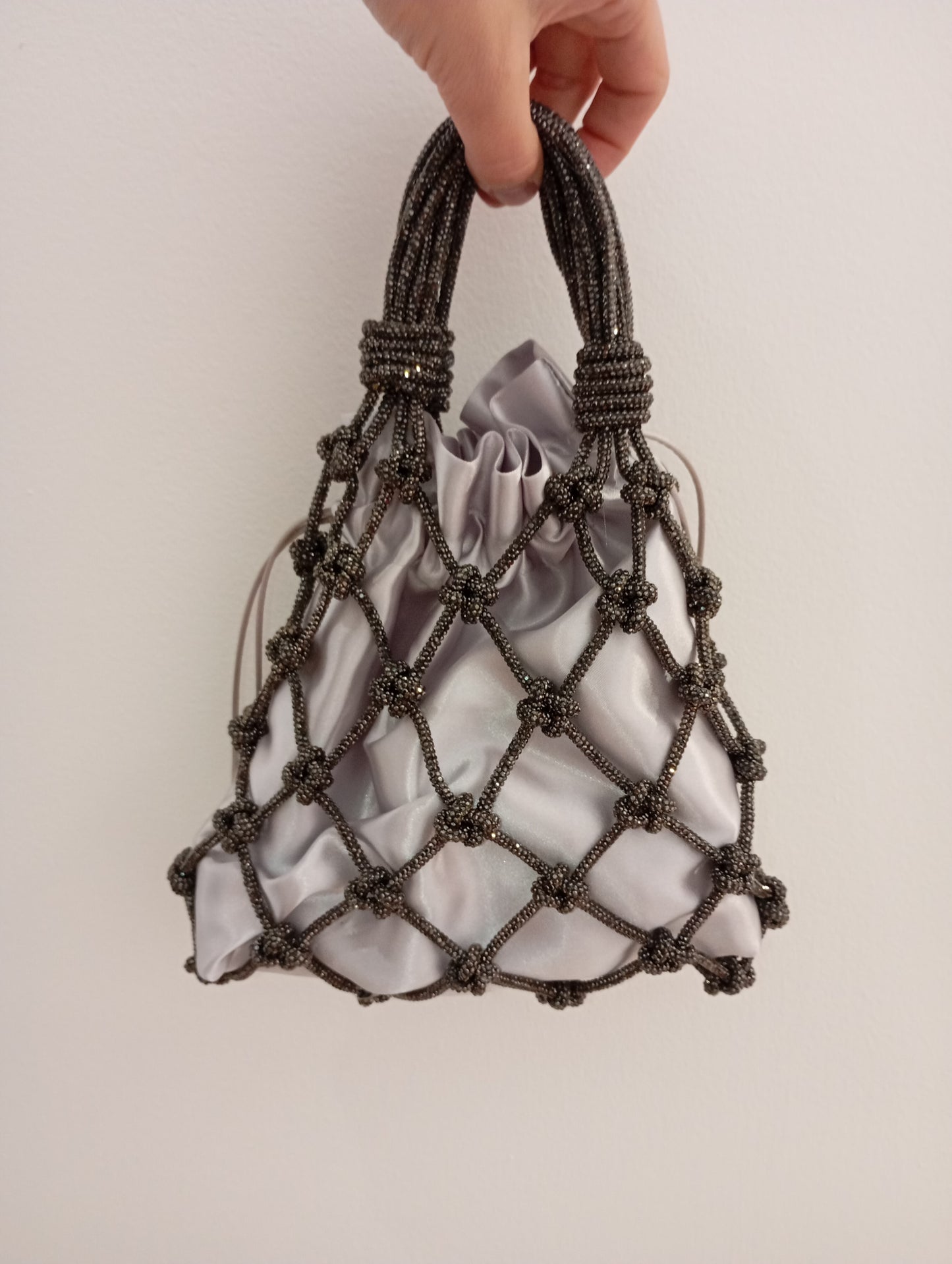 Sac filet cristal argent