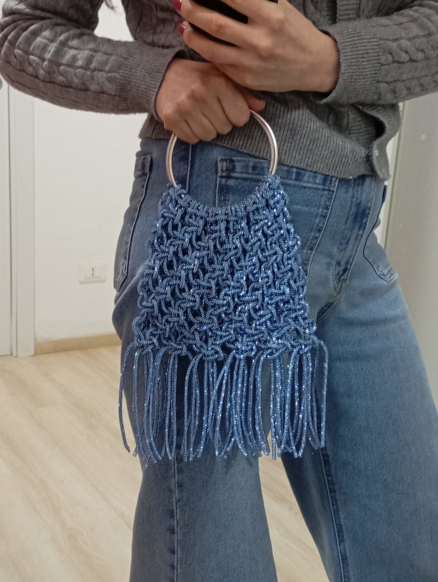 Borsa Gioiello con Frange e Manico ad Anello - Modello Galaxy