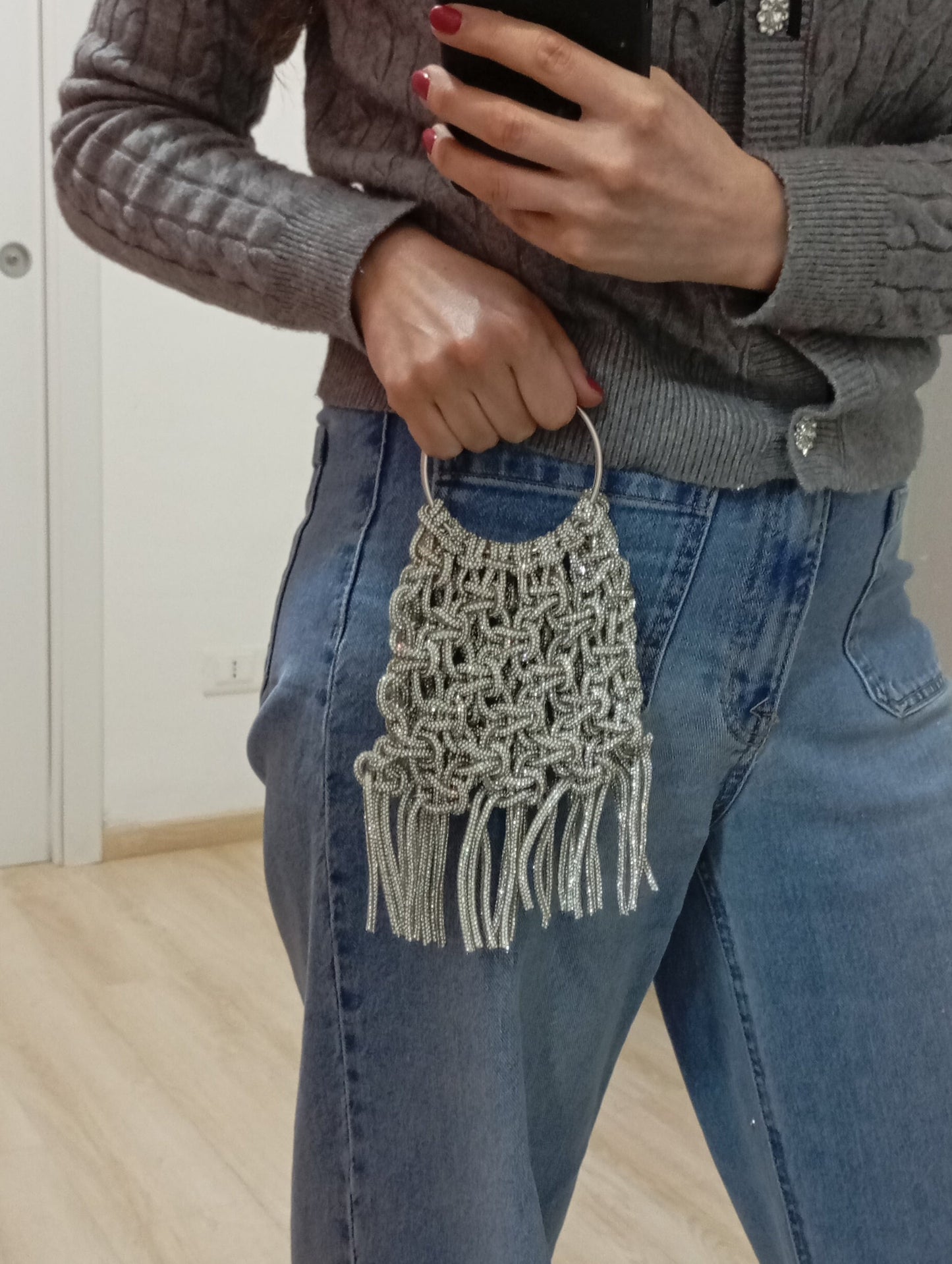 Borsa Gioiello con Frange e Manico ad Anello - Modello Galaxy