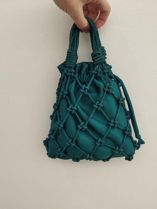 Borsa a rete, modello Net, corsa cordino strass, borsa nodi macrame, borsa Hibourama, borsa fatta a mano, idea regalo, borsa da cerimonia, borsa da sera