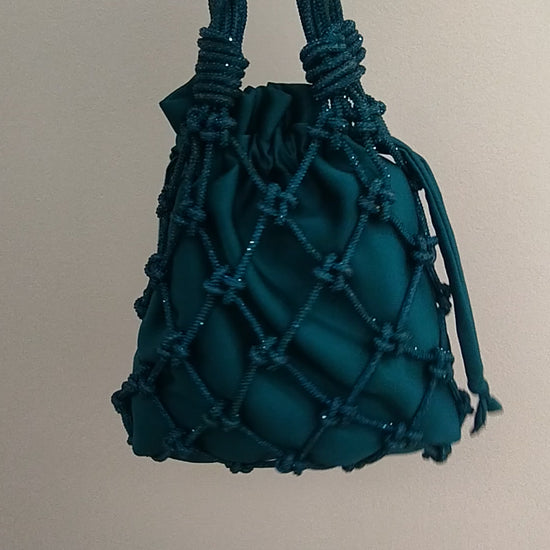 Borsa a rete, modello Net, corsa cordino strass, borsa nodi macrame, borsa Hibourama, borsa fatta a mano, idea regalo, borsa da cerimonia, borsa da sera