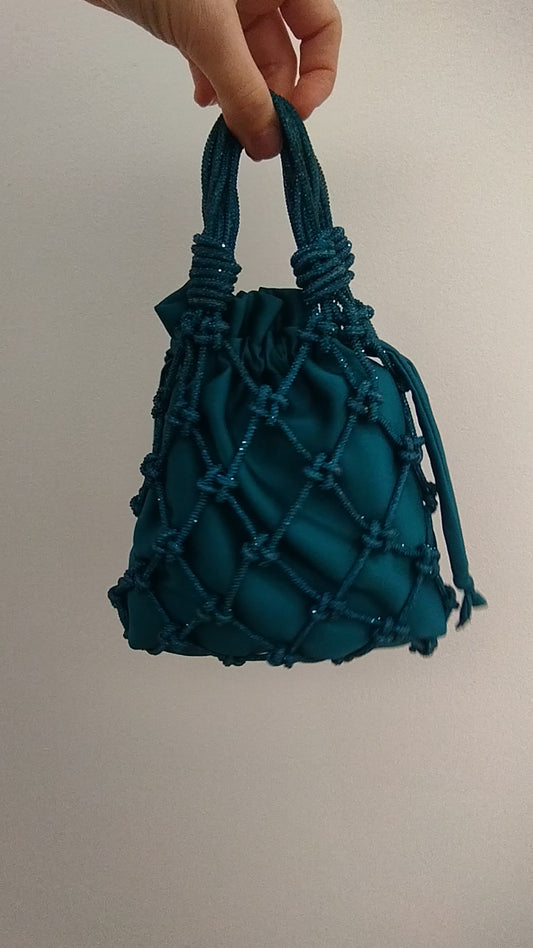 Borsa a rete, modello Net, corsa cordino strass, borsa nodi macrame, borsa Hibourama, borsa fatta a mano, idea regalo, borsa da cerimonia, borsa da sera