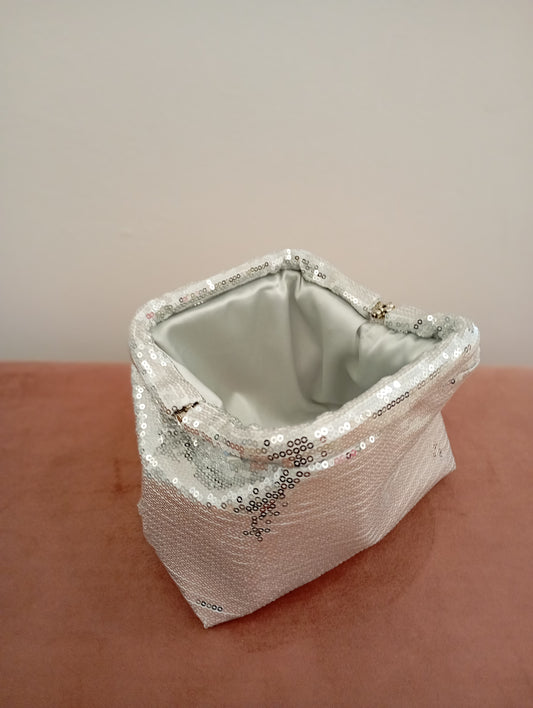 Silver sequin clutch