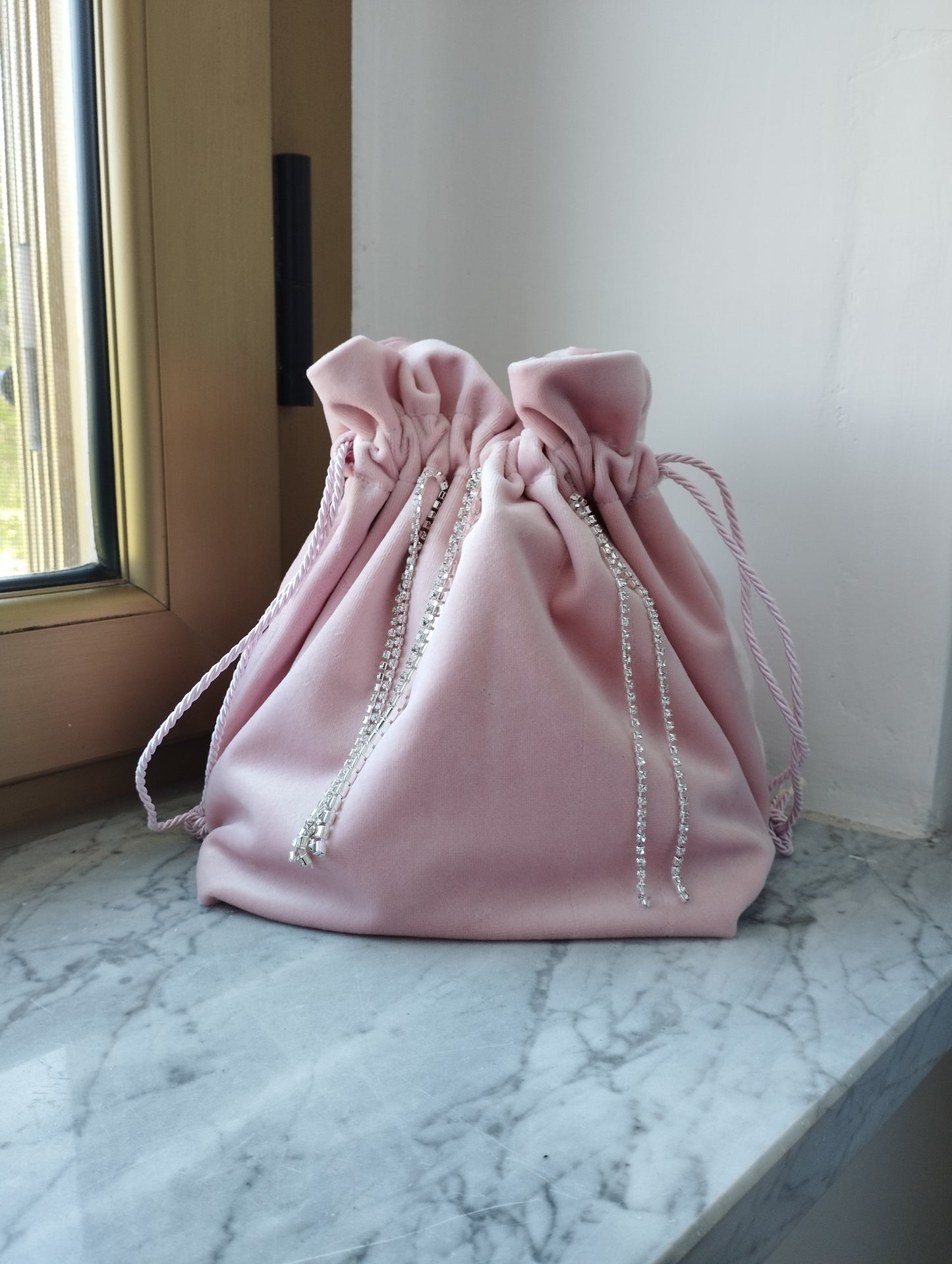 Velvet Pouch Bag with base and diamonds