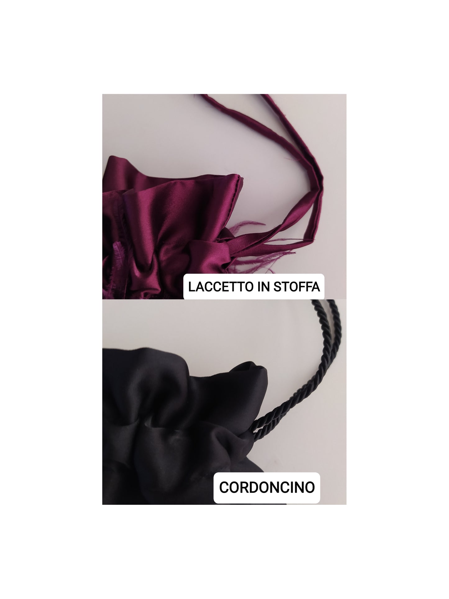Borsa a sacchetto con base con piume